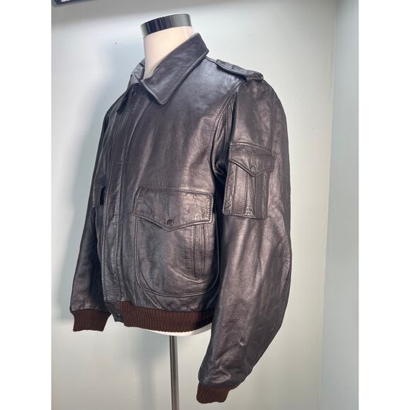 Vintage Flight Jacket American Express Mens 46 Dark Brown Bomber 90s - Picture 2 of 11